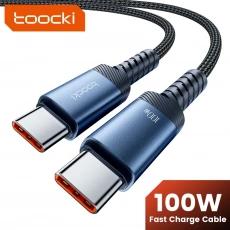 Кабель Type-C --> Type-C 1.0m (100W, быстрая зарядка, нейлоновая оплётка, black/blue) Toocki