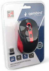 Мышь беспроводная Gembird MUSW-221-R (optical, 1600dpi, AA, black-red)