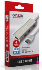 USB 3.0 HUB GINZZU GR-517UB (4 порта, 0.2m, silver)