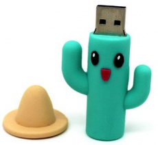 Флеш накопитель - Брелок USB 2.0 32Gb (Милый зелёный кактус)