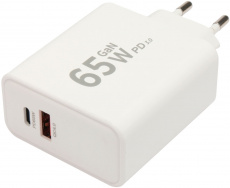 Адаптер питания универсальный Cablexpert MP3A-PC-50 (110-240V - USB, USB Type-C, 5V-3А, 9V-3A, 12V-3A, 15V-3A, 20V-3.25A, 65W, быстрая зарядка, QC4.0, PD3.0, GaN, white)