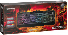 Клавиатура Defender Butcher GK-193DL (USB, RGB подсветка, игровая, влагоустойчивая, мультимедийная, промо-код "Crossout", black)
