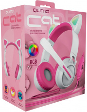 Гарнитура QUMO Game Cat (GHS 0035) (накладная закрытая, для мобильных устройств, с микрофоном, подсветка, регулятор, 2m, white-pink)
