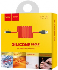 Кабель USB 2.0 Am - Type-C 1.0m (X21 Silicone, 3A, быстрая зарядка, оплётка из пищевого огнезащищённого и незамерзающего силикона, black-red) hoco