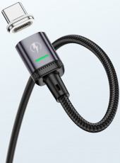 Кабель USB 2.0 Am - Type-C 1.0m (3A, быстрая зарядка, нейлоновая оплётка, магнитный, black) KUULAA