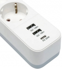 Сетевой фильтр Гарнизон Мультипорт 2.0 (EPS-3-CU2-W-2, 3 розетки, 2 метра, 2*USB 3A, QC 18W, USB Type-C 3A, PD 20W, 10A, white) OEM