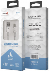 Кабель USB 2.0 Am - Lightning 1.0m (FCA07-03, 6A, быстрая зарядка, силиконовый шнур, white) FUMIKO