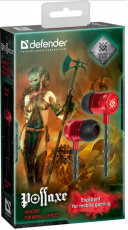 Наушники Defender POLLAXE  (затычки, для мобильных устройств, с микрофоном, 1.2m, black-red)