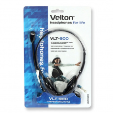 Наушники Velton VLT-900 (накладные открытые, с микрофоном, 1.8m, black)