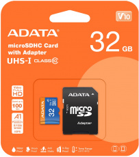 Карта памяти SDHCmicro Card 32GB ADATA (AUSDH32GUICL10A1-RA1, Class 10, UHS-I, 100/25MB/s, адаптер SD)