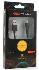 Кабель USB 2.0 Am - micro USB 1.0m (KC-mUSB2nbk, нейлоновая оплетка, black) Konoos