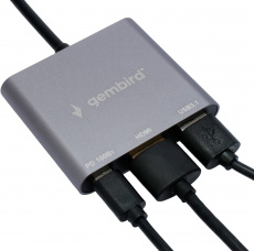 Док-станция USB Type-C (m) - HDMI (m) + USB3.1 (f) + Type-C (f) (UHB-D2, 4K, 0.15m, PD 100W, 0.15m, grey) Gembird