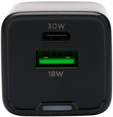 Адаптер питания скоростной Cablexpert MP3A-PC-64 (100-240V - USB, USB Type-C, 5V-3А, 9V-3A, 12V-2.5A, 15V-2A, 20V-1.5A, 30W, быстрая зарядка, QC4.0, PD3.0, GaN, black)