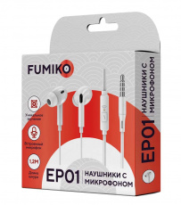 Наушники FUMIKO EP-01 (FEP01-01, затычки, для мобильных устройств, с микрофоном, 1.2m, white)