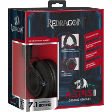 Наушники Redragon ASPIS PRO (полноразмерные закрытые, подключение по USB, c микрофоном, игровые, 2m, black)