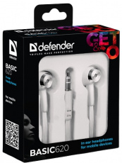 Наушники Defender Basic 620 (затычки, без микрофона, 1.1m, white)