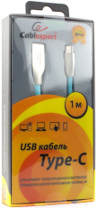 Кабель USB 2.0 Am - Type-C 1.0m (CC-G-USBC01Bl-1M, серия Gold, не спутывается, блистер, blue) Cablexpert