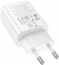 Адаптер питания hoco N63 Gentle (100-240V - 2x USB, USB Type-C, 5V-3А, 9V-3A, 12V-2.5A, 30W, быстрая зарядка, QC3.0, PD, GaN, white)