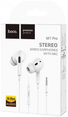 Наушники hoco M1 Pro Original (затычки, для мобильных устройств, с микрофоном, 1.2m, white)