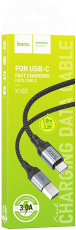 Кабель USB 2.0 Am - Type-C 1.0m (X102 Fresh, 3A, быстрая зарядка, нейлоновая оплётка, black) hoco