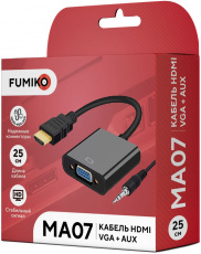 Конвертер HDMI (m) -> VGA (f) + 3.5 Jack (f) (FMA07-01, 0.25m, black) FUMIKO