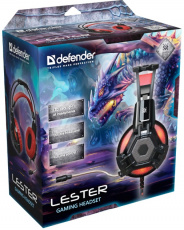 Наушники Defender LESTER (полноразмерные закрытые, c микрофоном, игровые, регулятор, 2.2m, промо-код "Crossout", black-red)