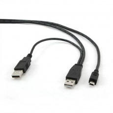Кабель USB 2.0 Am - mini Bm 0.9m (CCP-USB22-AM5P-3, дополнительный разъём USB для подключения внешнего источника питания, экранированный, пакет, black) Cablexpert