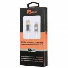 Кабель USB 2.0 Am - Lightning 1.0m (ACD-U915-P6W, мультиразъём, плоский силиконовый шнур, индикатор заряда, white-silver) ACD