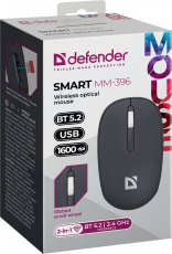 Мышь беспроводная Defender Smart MM-396 (Bluetooth5.2/2.4GHz, optical, 1600dpi, аккумулятор 500mAh, black)