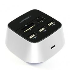 Карт-ридер и USB 2.0 HUB Crown CMCU-660 (3 порта, microSD, SD, TS, MS, M2, подсветка, black-white)