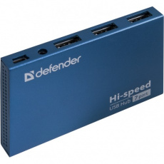 USB 2.0 HUB Defender Septima Slim (7 портов, активный, адаптер питания, металлический, blue)
