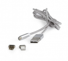 Кабель USB 2.0 Am - micro USB + Lightning 1.0m (CC-USB2-AMLM3-1M, нейлоновая оплётка, магнитный, silver) Cablexpert