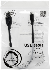 Кабель USB 2.0 Am - mini USB 0.3m (CCP-USB2-AM5P-1, экранированный, пакет, black) Cablexpert