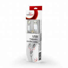 Кабель USB 2.0 Am - micro USB + Lightning 1.0m (CC-USB2-AMLM3-1M, нейлоновая оплётка, магнитный, silver) Cablexpert