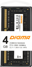 Память SO-DIMM DDR3L 4Gb, PC12800, 1600MHz, Digma (DGMAS31600004S, 1.35V, CL11)