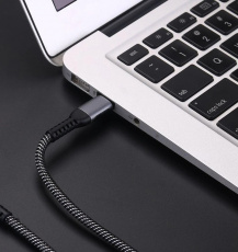 Кабель Type-C --> Type-C 0.5m (100W, быстрая зарядка, нейлоновая оплётка, black-silver)