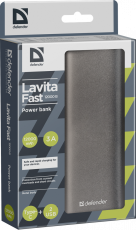 Внешний аккумулятор Defender Lavita Fast 12000 B (литий-ионный, 12000mAh, 2*USB 3A + USB Type-C, вход 2A, металлический, black)