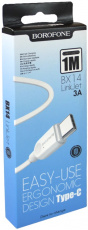 Кабель USB 2.0 Am - Type-C 1.0m (BX14 LinkJet, 3A, быстрая зарядка, white) Borofone