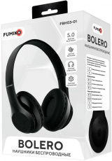 Наушники FUMIKO BOLERO (FBH03-01, накладные закрытые, беспроводные, Bluetooth 5.0, AUX, с микрофоном, до 10м., до 4 часов работы от батареи, microSD до 32Gb, FM, black)