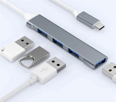 USB 3.0 HUB (Type-C, USB3.0+3*USB2.0, металл, grey)