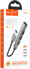 USB 3.0 HUB hoco HB26 (4 порта, 3x USB2.0, USB3.0, 0.13m, grey)