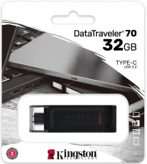 Флеш накопитель USB 3.2 32Gb Kingston DataTraveler 70 (DT70/32GB, OTG Type-C, black)