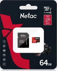 Карта памяти SDXCmicro Card 64Gb Netac P500 Pro (NT02P500PRO-064G-R, Class 10, UHS-I U3, 100MB/s, адаптер SD)