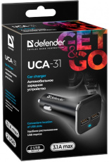 Зарядное устройство от прикуривателя Defender UCA-31 (12-24V, 2*USB разъёма, 1.1A, black)