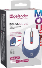 Мышь беспроводная Defender Belsa MB-249 (Bluetooth5.2/2.4GHz, optical, 3200dpi, аккумулятор 500mAh, blue-white)