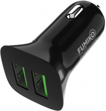 Зарядное устройство от прикуривателя FUMIKO CC06 (FCC06-06, 12/24V - USB, 2 USB разъёма, 2.4А max, быстрая зарядка, кабель microUSB 1m, black)