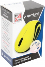 Мышь беспроводная Gembird MUSW-615 (optical, 1200dpi, AAA (нет в комплекте), yellow-black)