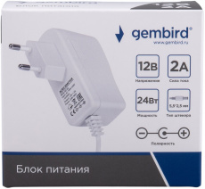 Блок питания Gembird NPA-AC42 (вход 100-240V, 12V - 2A, 24W, штекер 5.5x2.5mm, кабель 1m, white)