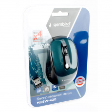 Мышь беспроводная Gembird MUSW-420-2 (optical, 1600dpi, 2xAAA, soft-touch, black-green)