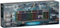 Клавиатура Defender ASSAULT GK-350L (USB, регулируемая подсветка, металлический корпус, игровая, промо-код "War Thunder", silver)